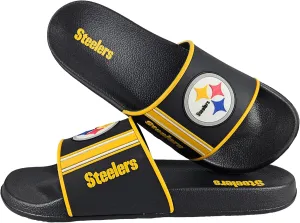 FOCO NFL Men's Molded Team Stripe Slides with Bold Team Logo – Slip and Water Resistant, Ventilated Closed-Cell Durable Foam Footwear – Officially Licensed Merch