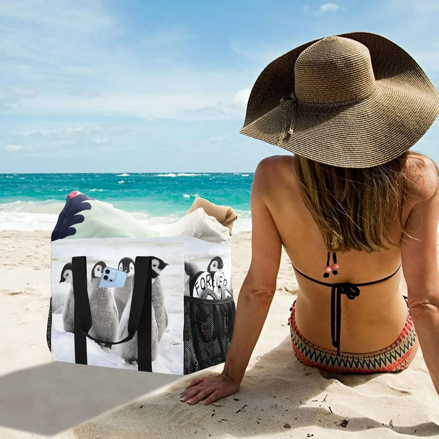Foldable Grocery Reusable Tote Grocery Bag, Travel Canvas Shoulder Bags, Large Casual Laundry Pool Beach Bag