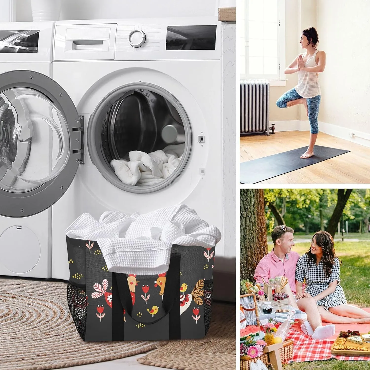Foldable Grocery Reusable Tote Grocery Bag, Travel Canvas Shoulder Bags, Large Casual Laundry Pool Beach Bag