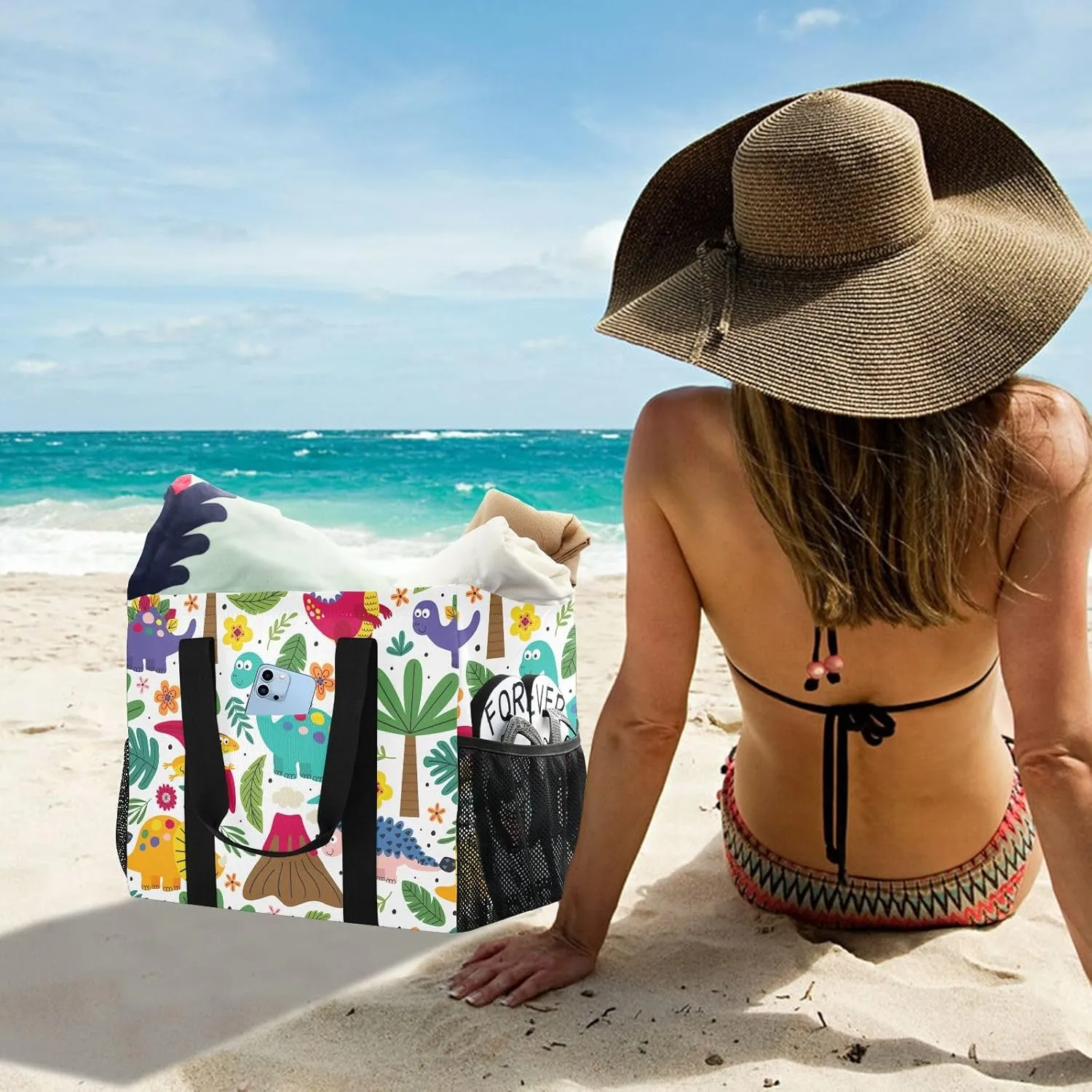 Foldable Grocery Reusable Tote Grocery Bag, Travel Canvas Shoulder Bags, Large Casual Laundry Pool Beach Bag