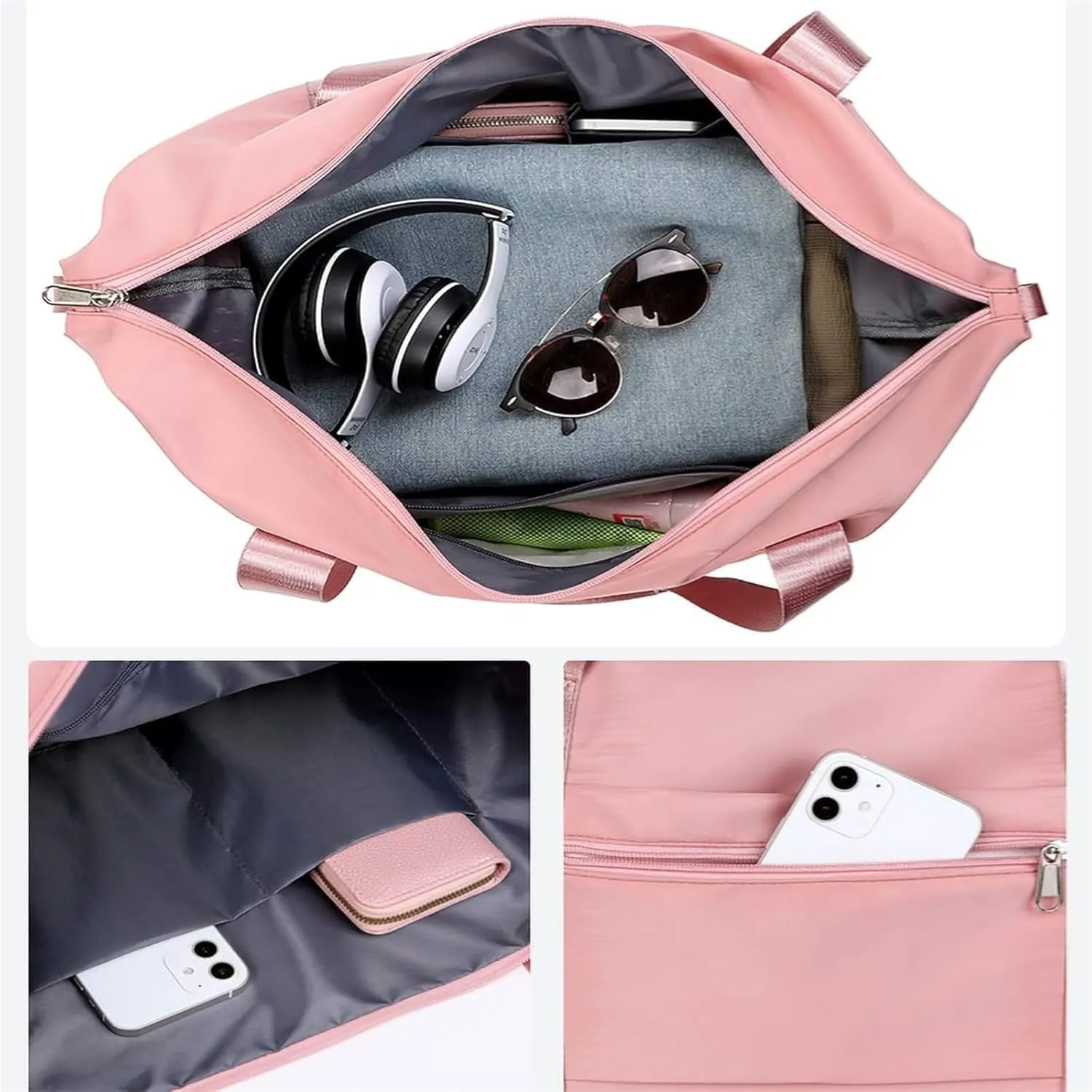 Foldable Travel Bag Expandable, Wealthyn High-Capacity Double-Layer Wet Separation Travelling Bag (Gray)