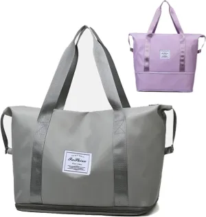 Foldable Travel Bag Expandable, Wealthyn High-Capacity Double-Layer Wet Separation Travelling Bag (Gray)