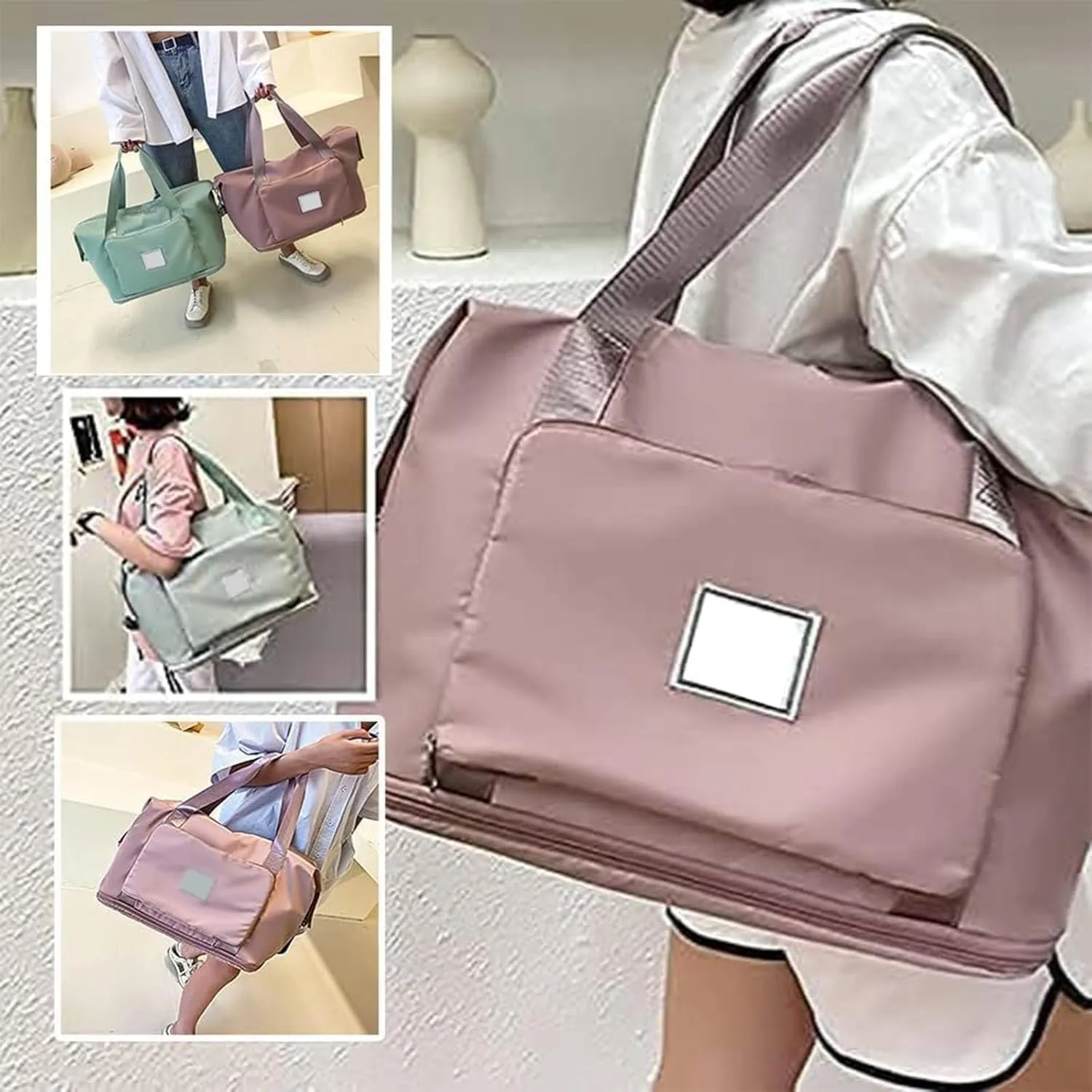 Foldable Travel Bag Expandable, Wealthyn High-Capacity Double-Layer Wet Separation Travelling Bag (Gray)