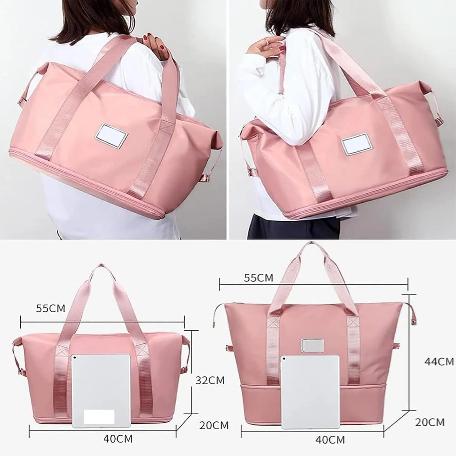 Foldable Travel Bag Expandable, Wealthyn High-Capacity Double-Layer Wet Separation Travelling Bag (Gray)