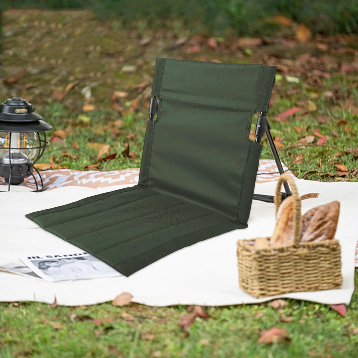 Folding Beach Chair Breathable Stable Portable Beach Chair with Sponge Filling & Mesh Pocket Lightweight Soft Sturdy Folding Floor Chair for Fishing, Barbecues, Hiking