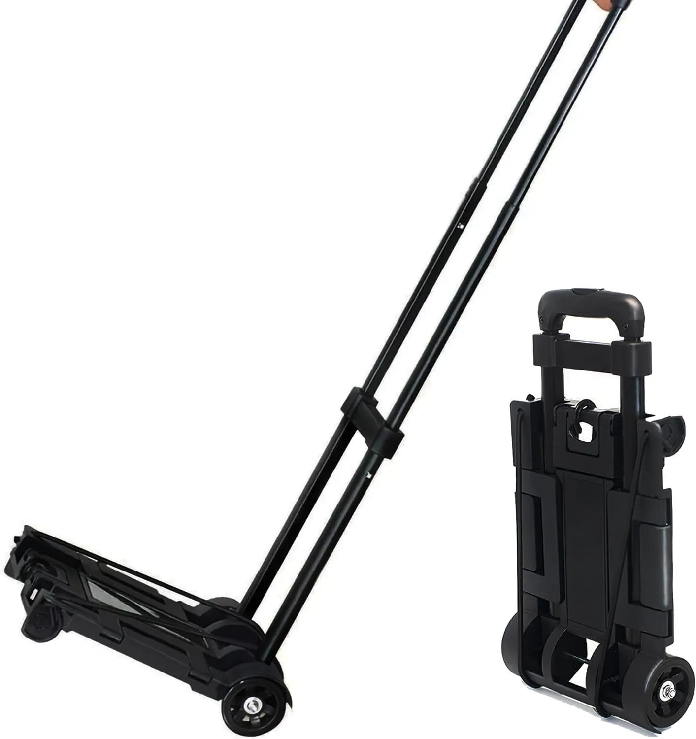 Folding Luggage Cart with Expandable Chassis,2 Wheels Folding Hand Truck Dolly,Collapsible Light Duty Dolly for Moving Shopping Travel Office Use,50lbs(Black)