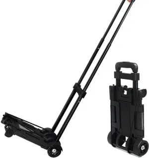 Folding Luggage Cart with Expandable Chassis,2 Wheels Folding Hand Truck Dolly,Collapsible Light Duty Dolly for Moving Shopping Travel Office Use,50lbs(Black)