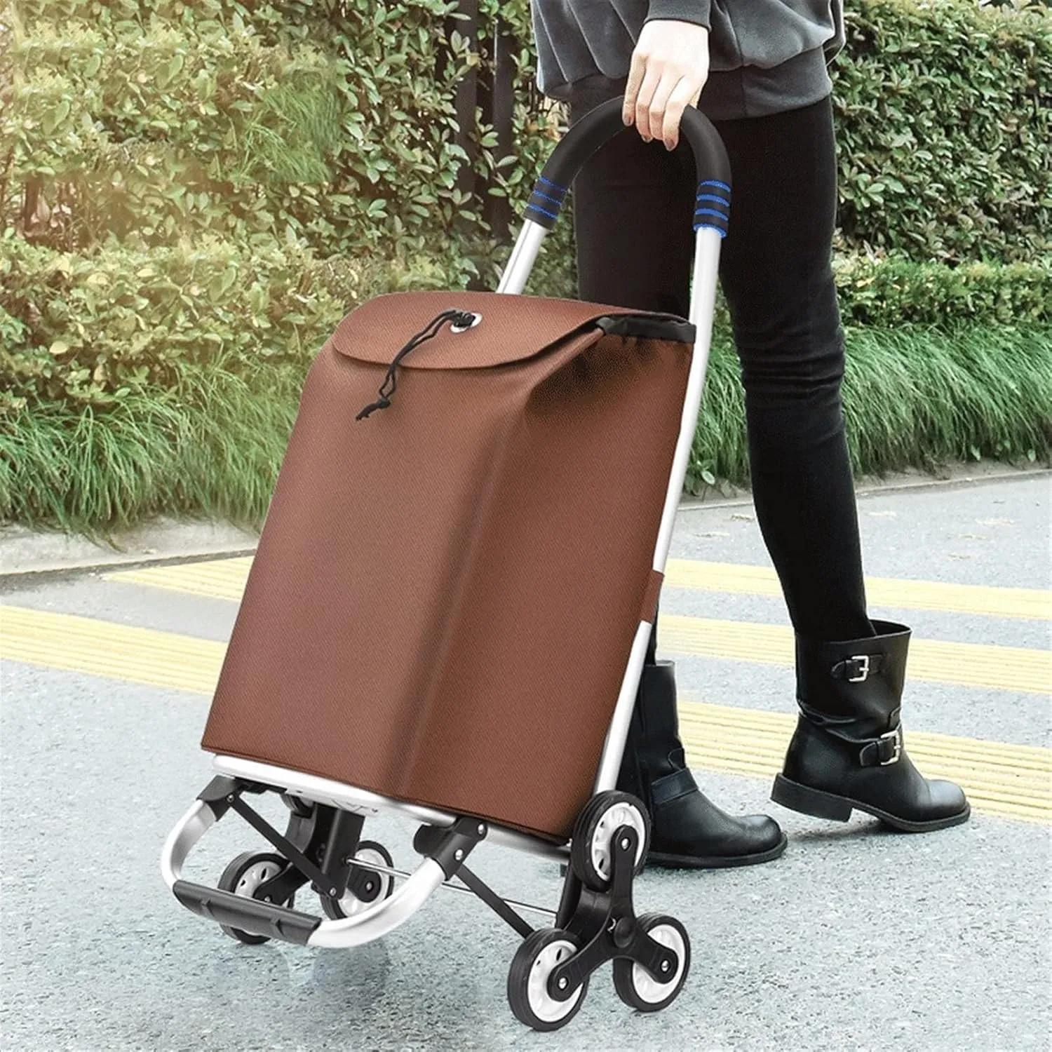 Folding Shopping Cart, Folding Shopping Trolley with Removable Waterproof Oxford Cloth Shopping Bag Shopping Cart for Laundry Grocery Grocery Utility Carts(Purple,6 Wheels)