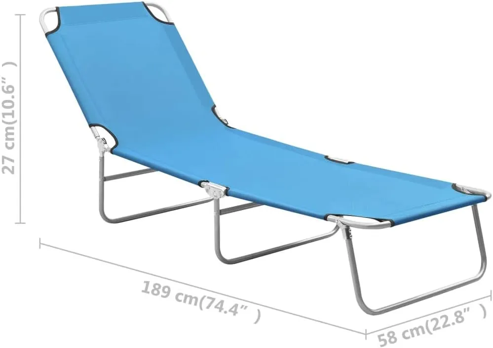 Folding Sun Lounger Steel and Fabric Turquoise BlueLuxury Sun Loungers with Adjustable Backrest and Cushioned Seat