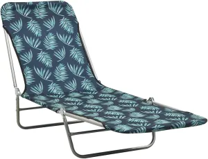 Folding Sun Loungers 2 pcs Steel and Fabric Leaf PatternLuxury Sun Loungers with Adjustable Backrest and Cushioned Seat