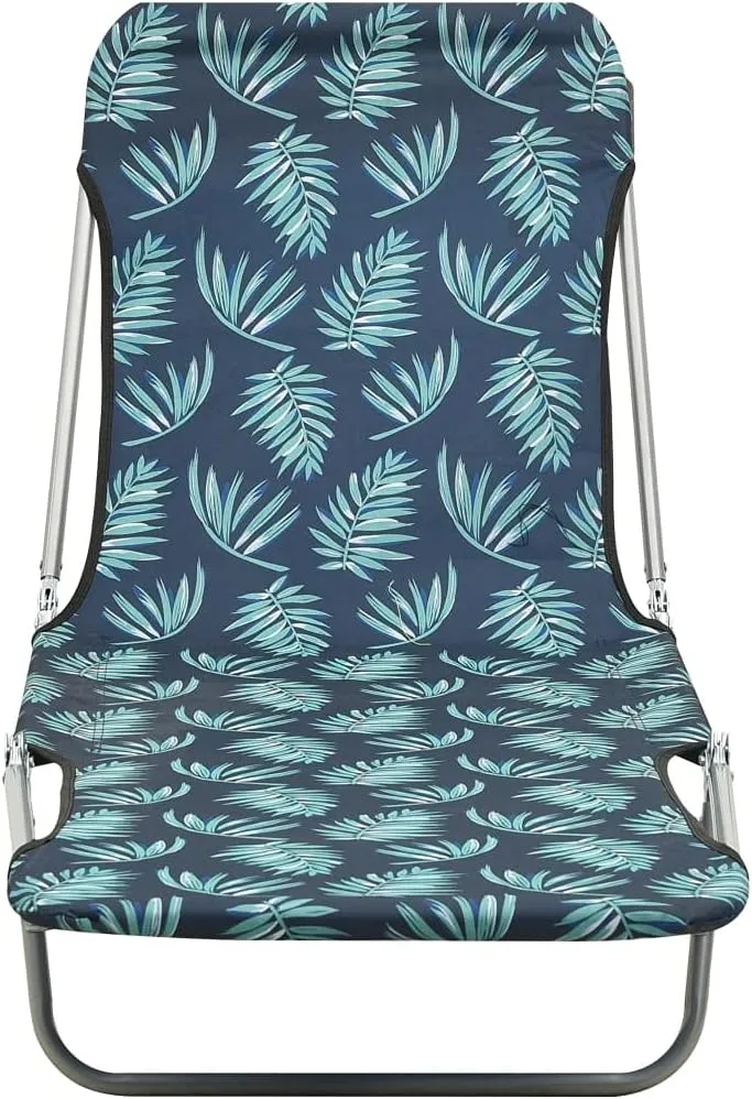 Folding Sun Loungers 2 pcs Steel and Fabric Leaf PatternLuxury Sun Loungers with Adjustable Backrest and Cushioned Seat