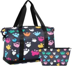 Footprint Travel Duffel Bag Waterproof Gym Sport Tote Bag Carry On Weekender Bag with Compartment