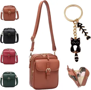 Forcipower Crossbody Bag, Anti-Theft Vintage Crossbody Leather Bag for Women with Wallet Built in