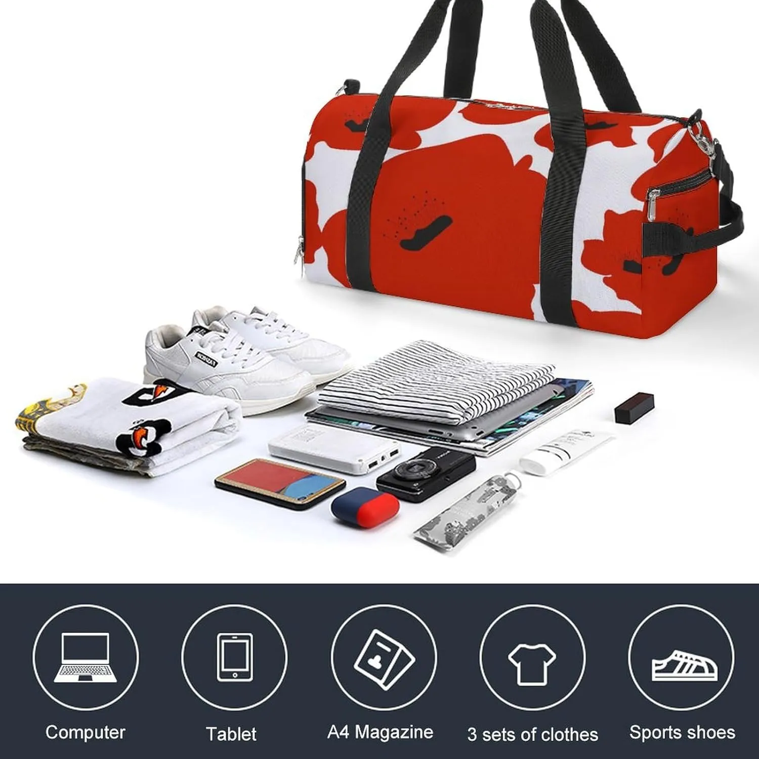 form of A Poppy Flower Fitness Large Gym Bag for Unisex with Shoe Compartment & Wet Pocket