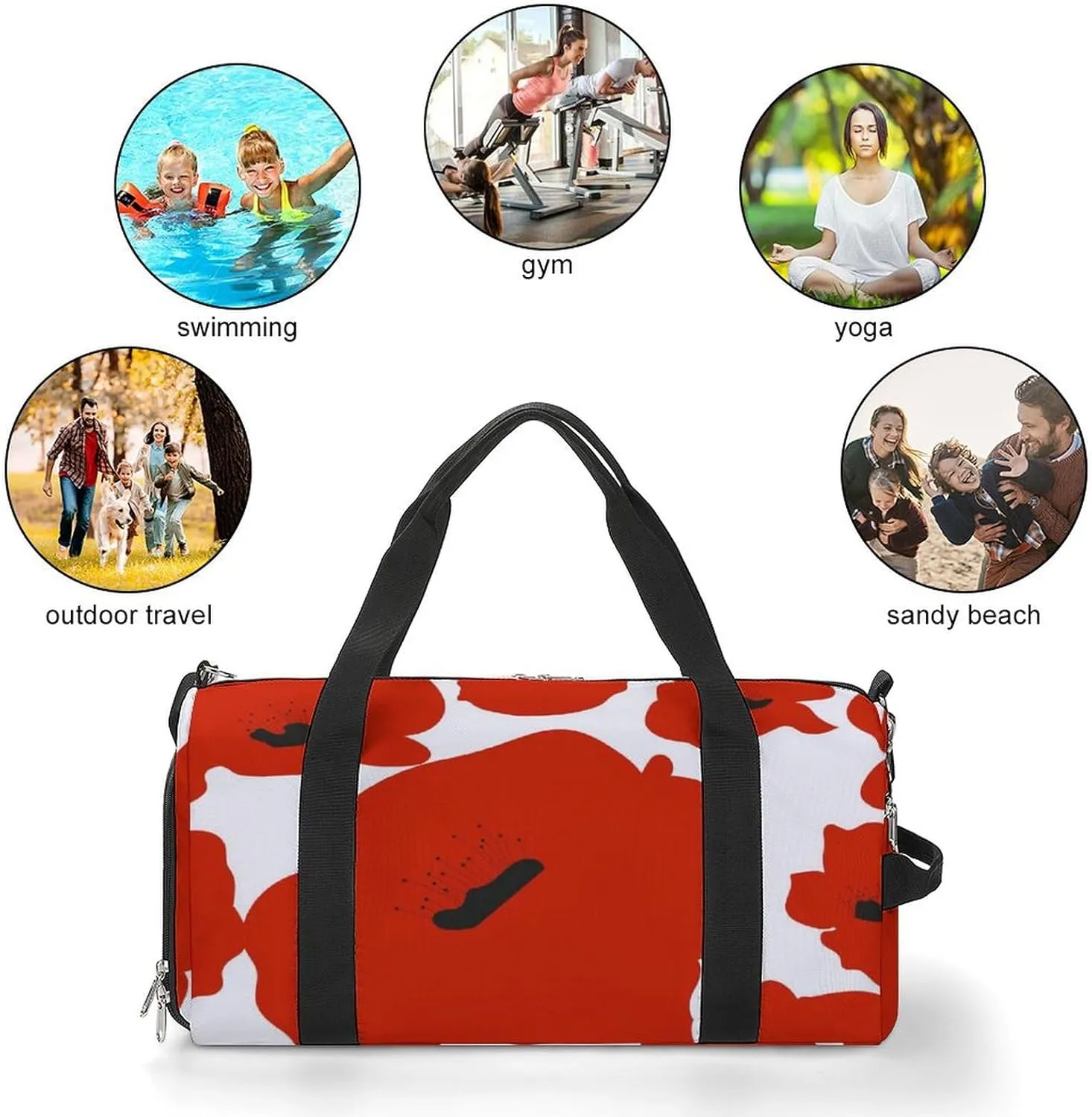 form of A Poppy Flower Fitness Large Gym Bag for Unisex with Shoe Compartment & Wet Pocket