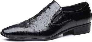 Formal Business Loafers for Men Casual Crocodile Embossed Oxford Shoes Slip on Faux Leather Burnished Pointed Toe Dual Elastic Band Block Heel Casual (Color : Black, Size : 7 M US)