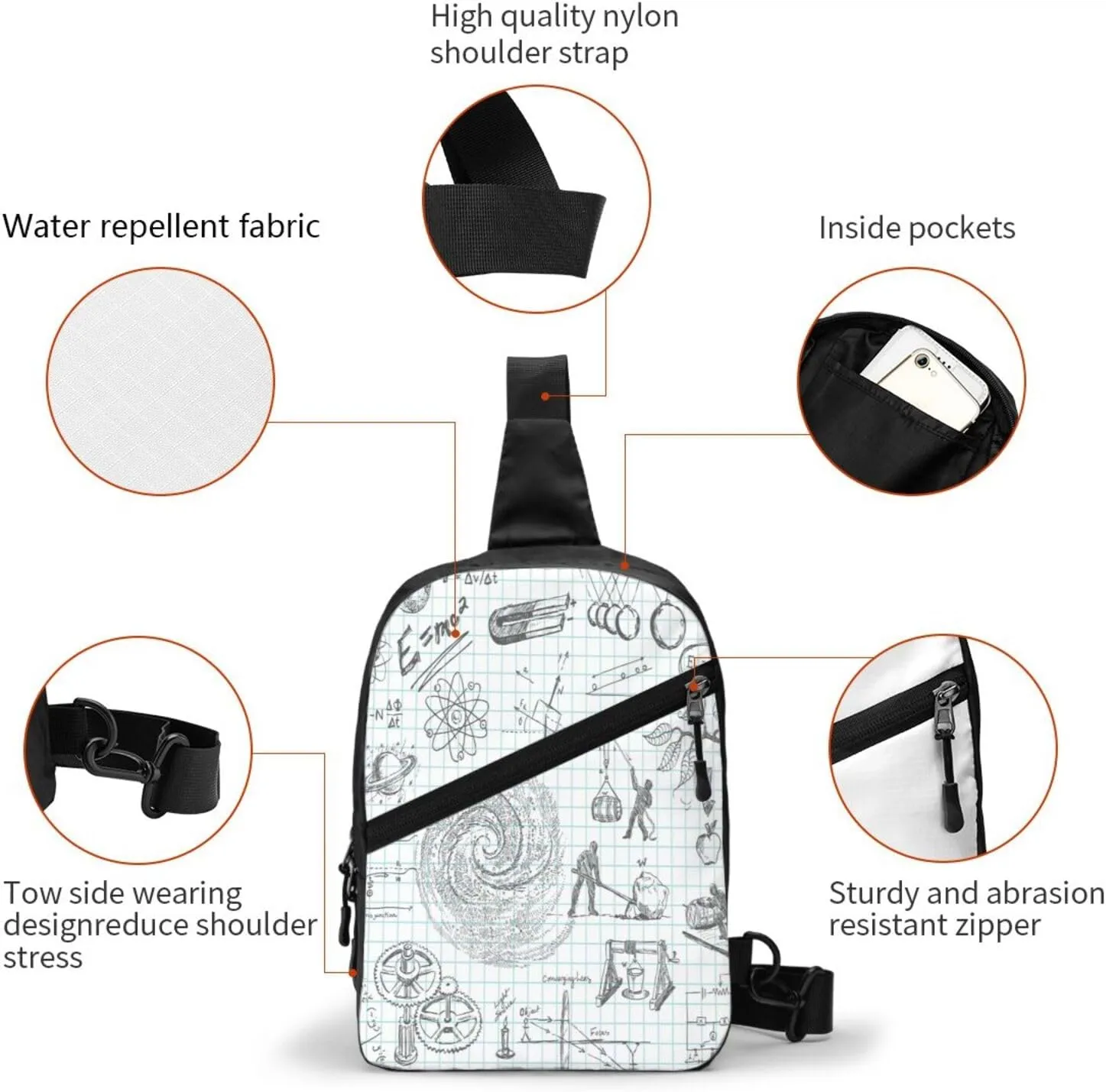 Formula Mathematics Physics Science Sling Bag for Men Women, Small Crossbody Sling Backpack Shoulder Chest Bag, Anti Theft Travel Hiking Sports
