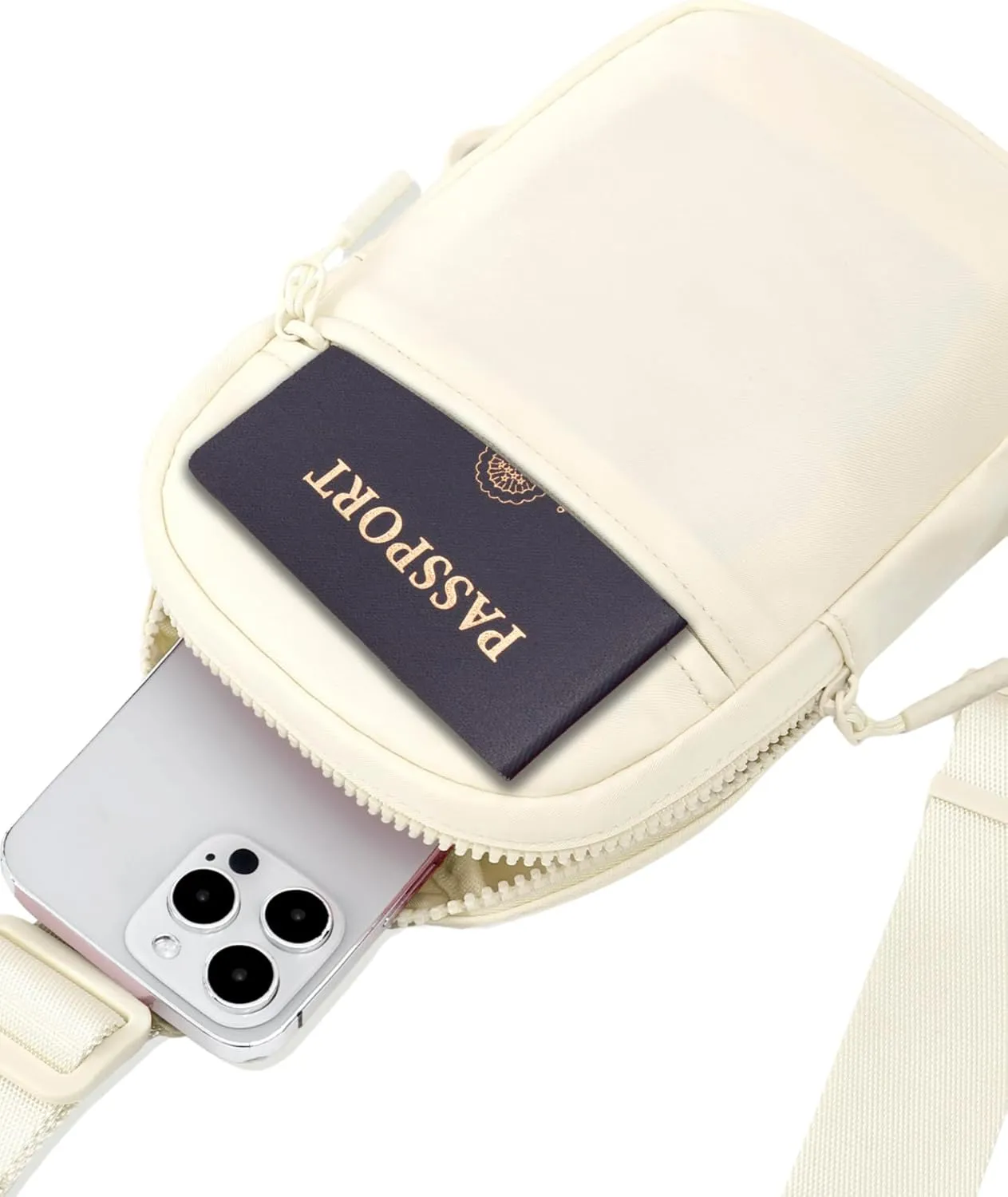 FORZAROCKET Ultralight Sling Bag w/Long Strap 70" – Small Crossbody Bag w/Extended Strap – Women Men Fanny Pack w/Anti-Theft Pocket – Two-Way Durable Zipper – Travel & Plus Size Friendly, Cream White