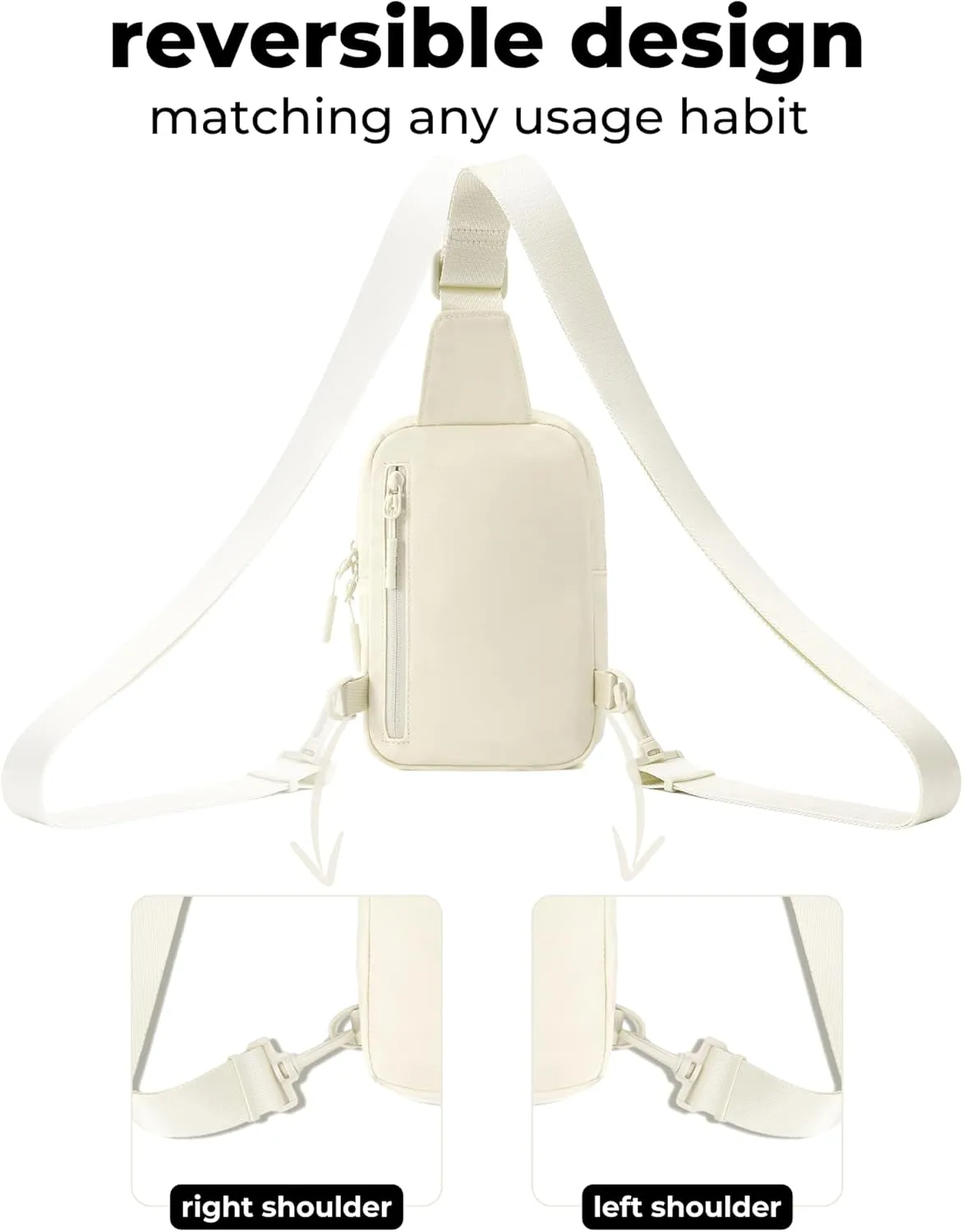 FORZAROCKET Ultralight Sling Bag w/Long Strap 70" – Small Crossbody Bag w/Extended Strap – Women Men Fanny Pack w/Anti-Theft Pocket – Two-Way Durable Zipper – Travel & Plus Size Friendly, Cream White
