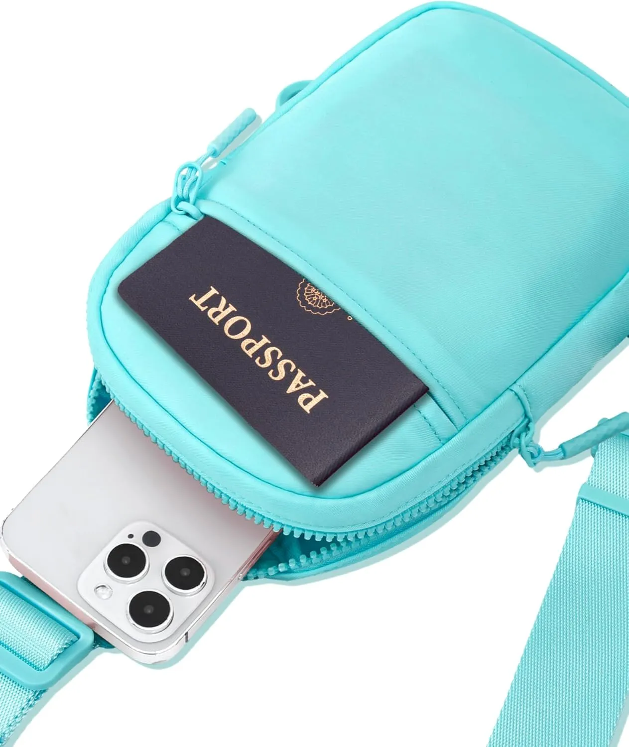 FORZAROCKET Ultralight Sling Bag w/Long Strap 70" – Small Crossbody Bag w/Extended Strap – Women Men Fanny Pack w/Anti-Theft Pocket – Two-Way Durable Zipper – Travel & Plus Size Friendly, Light Blue