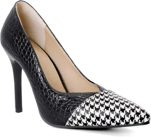 FOWT Women's Chic Two Tone Animal Printing Cap Toe Pumps Elegant Slip on Pointed Toe 4 in Heels Comfort Stiletto Thin Heel Walking Business Shallow V Cut Evening Shoes, Yellow US Size 4-15 M