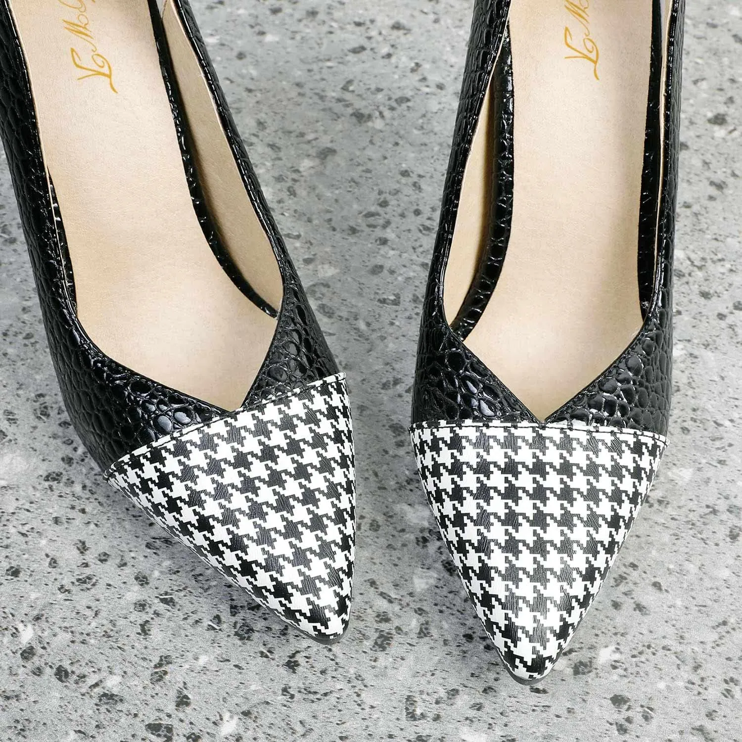FOWT Women's Chic Two Tone Animal Printing Cap Toe Pumps Elegant Slip on Pointed Toe 4 in Heels Comfort Stiletto Thin Heel Walking Business Shallow V Cut Evening Shoes, Yellow US Size 4-15 M