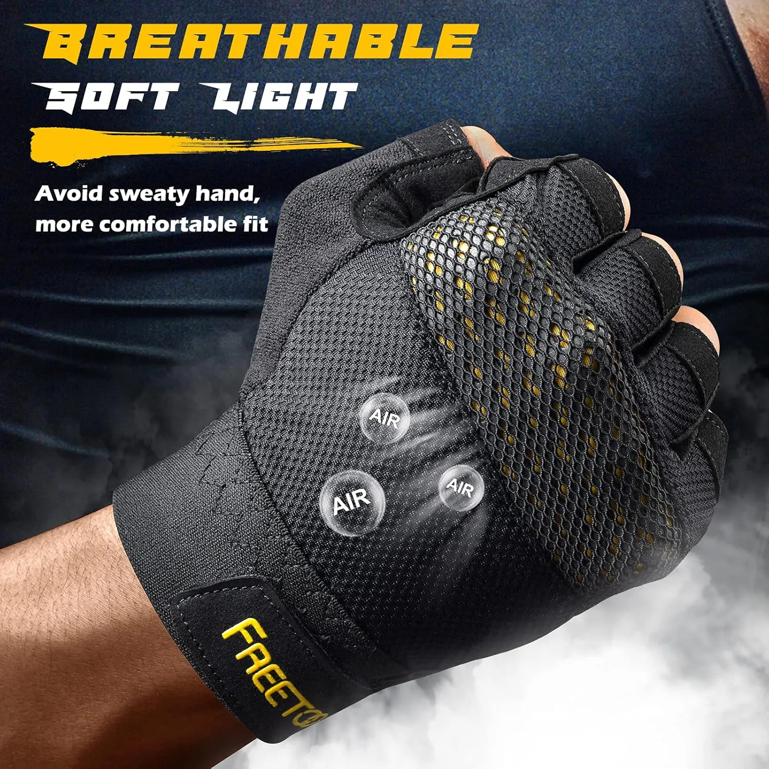 FREETOO Workout Gloves for Men, Weight Lifting Gloves with Full Palm Protection, Ultra Ventilated, Cushion Pads and Silicone Grip