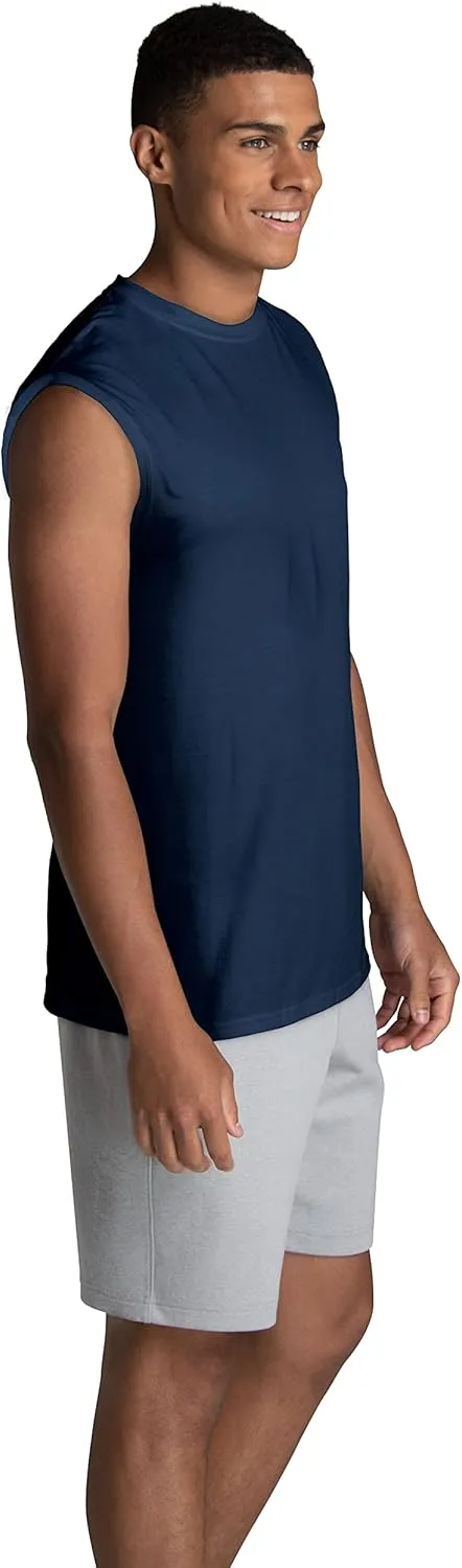 Fruit of the Loom Men's EverSoft Cotton Sleeveless Moisture Wicking T-Shirts with Odor Control