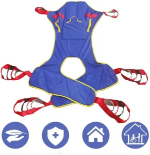 Full Body Patient Lift Sling, Head and Back Support, Toileting Transfer Slings, Split Legs with Commode Opening, 5 Handles, 6 Straps, Lifting Sling Medium Compatible with Various of Lifts