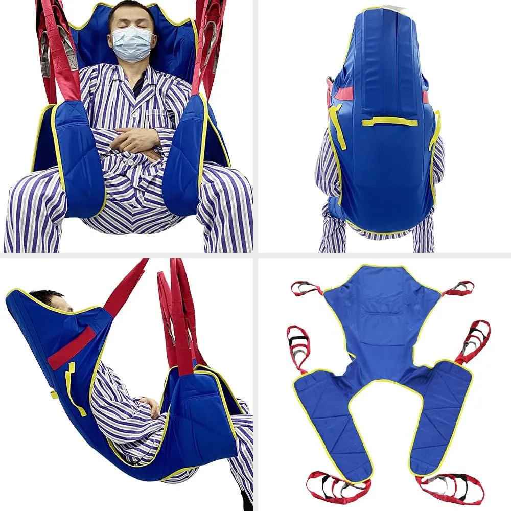 Full Body Patient Lift Sling, Head and Back Support, Toileting Transfer Slings, Split Legs with Commode Opening, 5 Handles, 6 Straps, Lifting Sling Medium Compatible with Various of Lifts