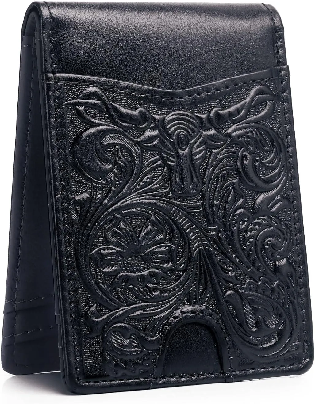 Full Grain Leather Bifold Wallet for Men - 11 Slots, RFID Blocking, Gifts for Men - Cowboy Black