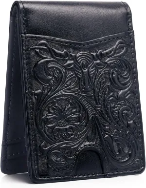 Full Grain Leather Bifold Wallet for Men - 11 Slots, RFID Blocking, Gifts for Men - Cowboy Black