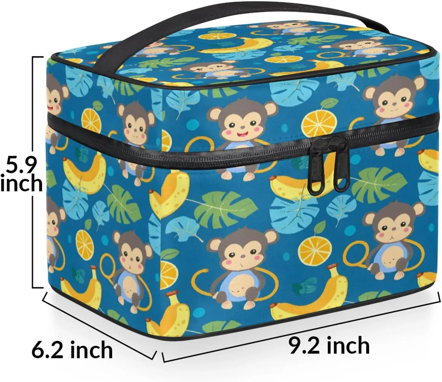 Funny Cartoon Monkey Banana Travel Toiletry Bag Large Capacity Makeup Case Organizer with Handle Cosmetic Case for Women Girls