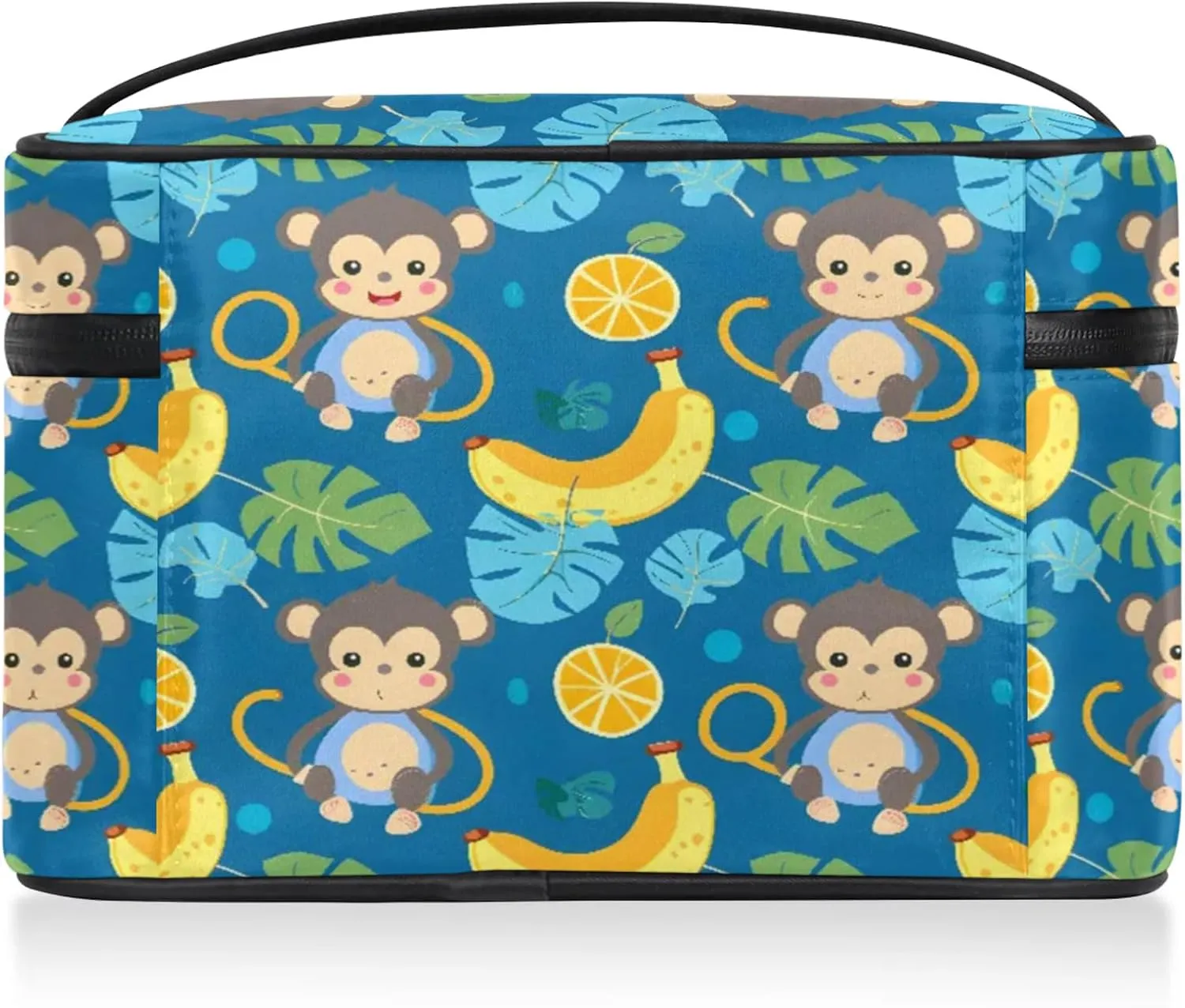 Funny Cartoon Monkey Banana Travel Toiletry Bag Large Capacity Makeup Case Organizer with Handle Cosmetic Case for Women Girls