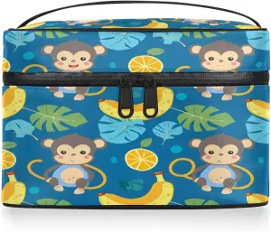 Funny Cartoon Monkey Banana Travel Toiletry Bag Large Capacity Makeup Case Organizer with Handle Cosmetic Case for Women Girls