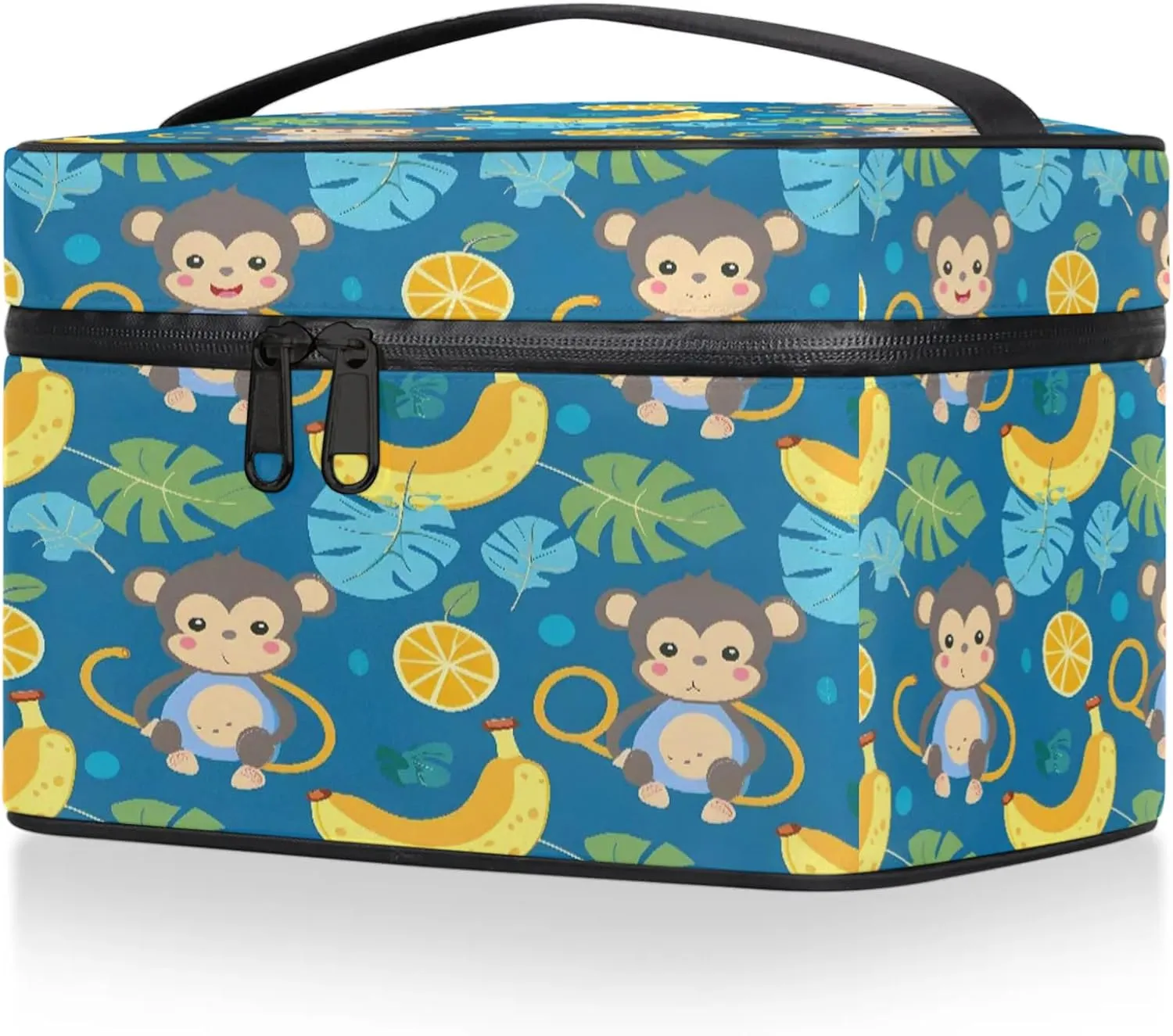 Funny Cartoon Monkey Banana Travel Toiletry Bag Large Capacity Makeup Case Organizer with Handle Cosmetic Case for Women Girls