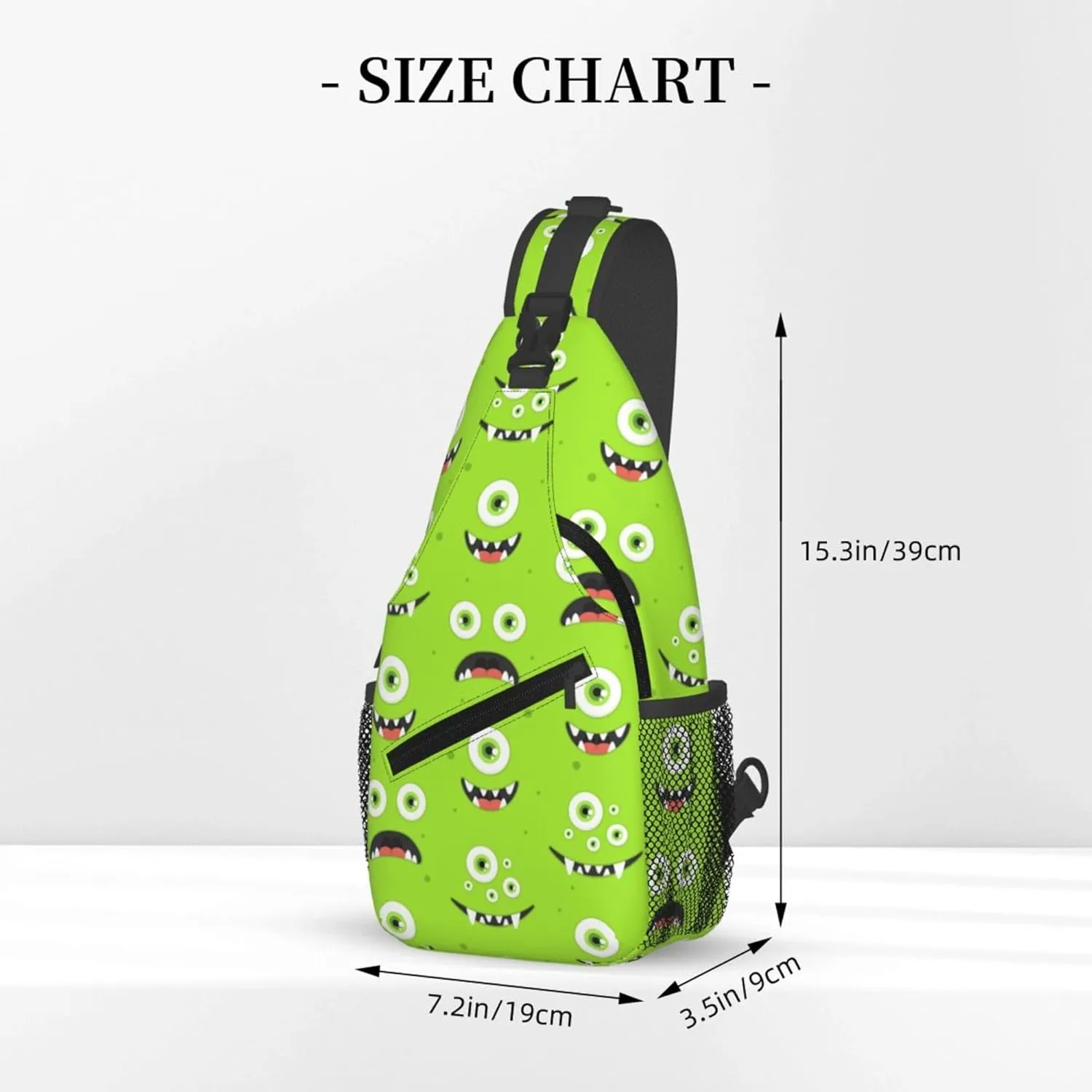 Funny Green Monster Face Sling Backpack Crossbody Bag, Chest Bag Daypack for Outdoors Hiking Traveling
