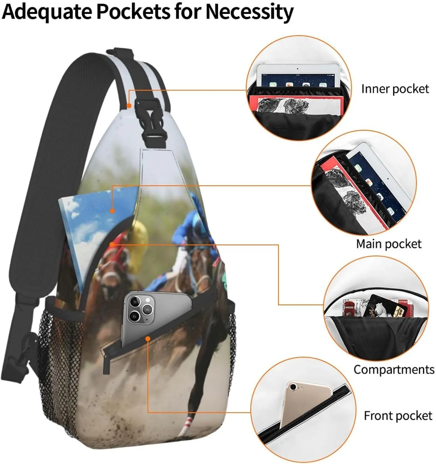 Funny Horse Crossbody Bag Horse Shoulder Bag Backpack Animal Sling Bag Chest Casual Daypack for Outdoor