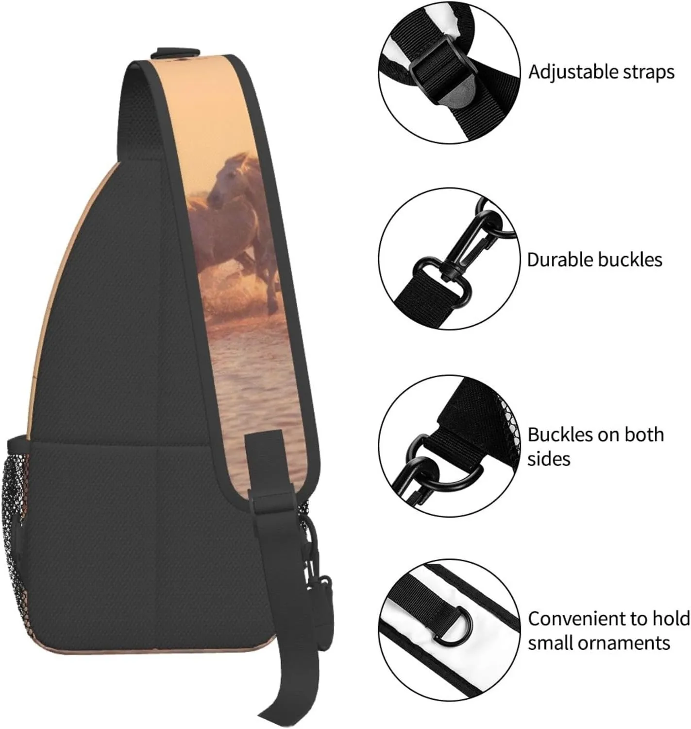 Funny Horse Crossbody Bag Horse Shoulder Bag Backpack Animal Sling Bag Chest Casual Daypack for Outdoor