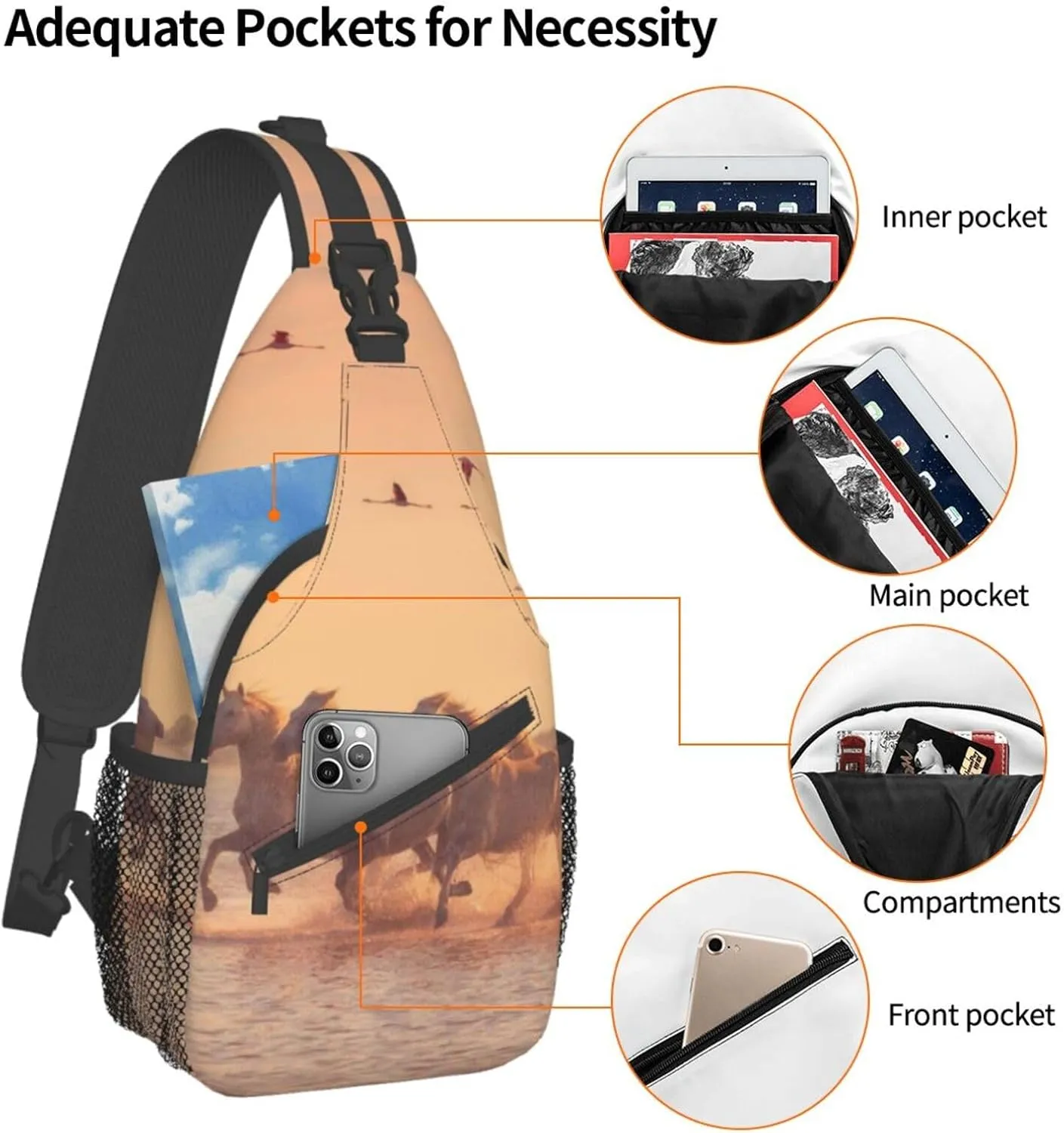 Funny Horse Crossbody Bag Horse Shoulder Bag Backpack Animal Sling Bag Chest Casual Daypack for Outdoor