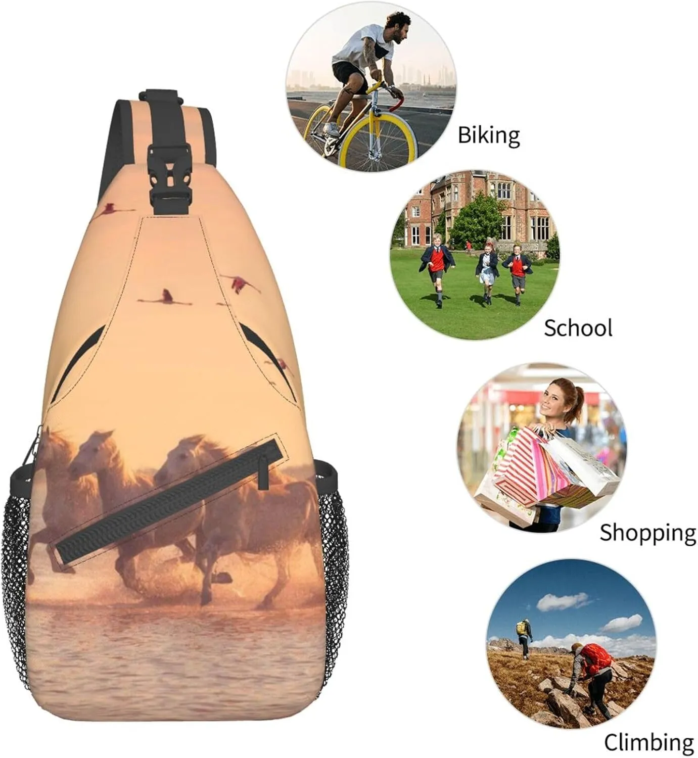 Funny Horse Crossbody Bag Horse Shoulder Bag Backpack Animal Sling Bag Chest Casual Daypack for Outdoor