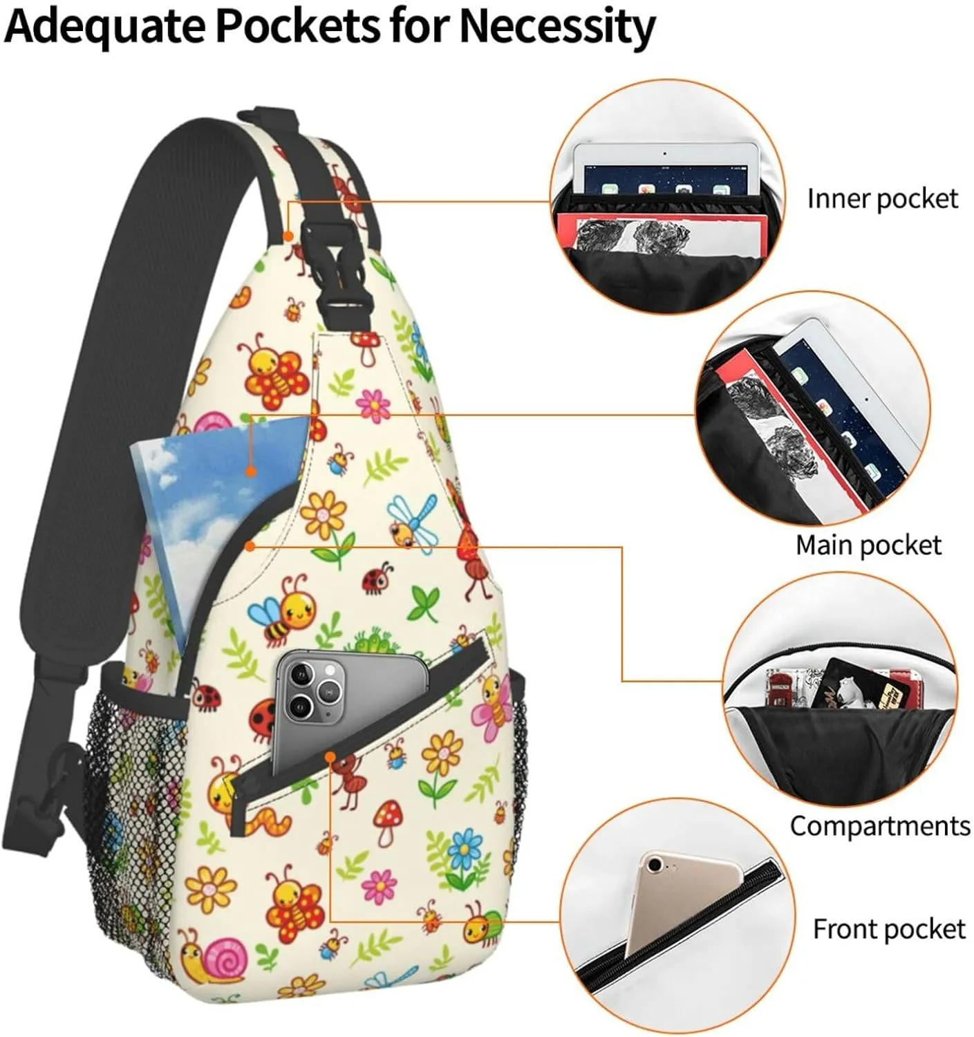 Funny Insects Crossbody Bag Insects Shoulder Bag Backpack Cute Sling Bag Chest Casual Daypack for Outdoor