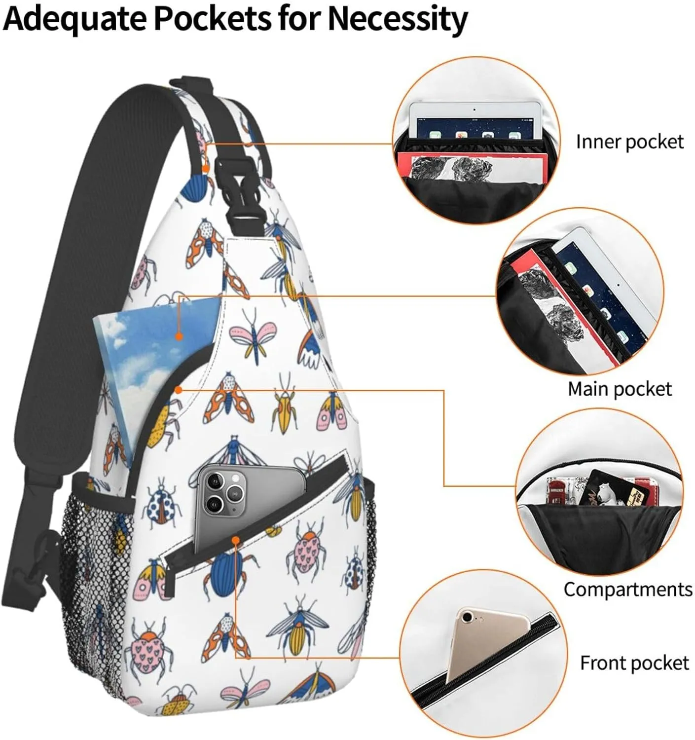 Funny Insects Crossbody Bag Insects Shoulder Bag Backpack Cute Sling Bag Chest Casual Daypack for Outdoor