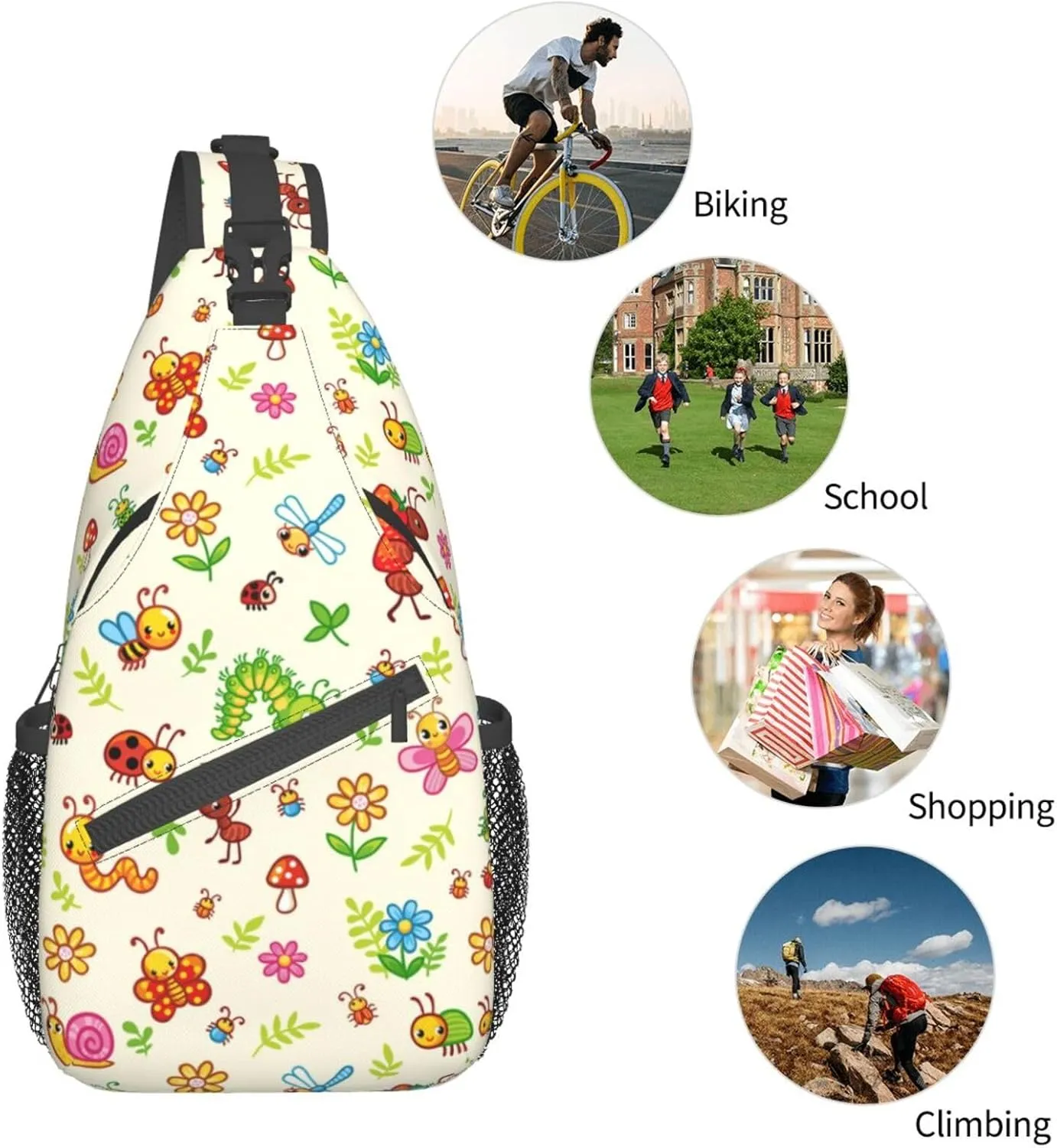 Funny Insects Crossbody Bag Insects Shoulder Bag Backpack Cute Sling Bag Chest Casual Daypack for Outdoor