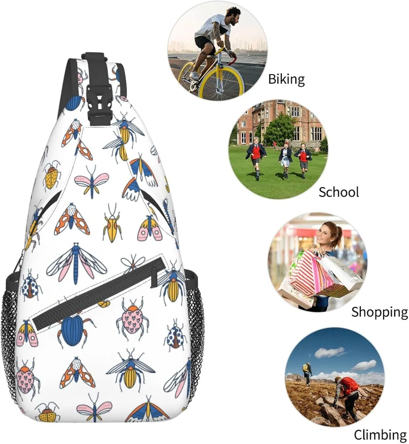 Funny Insects Crossbody Bag Insects Shoulder Bag Backpack Cute Sling Bag Chest Casual Daypack for Outdoor