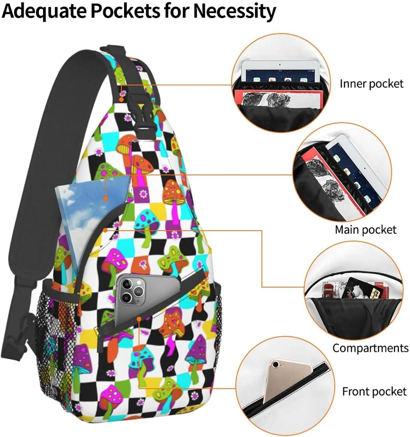 Funny Mushroom Crossbody Bag Mushroom Shoulder Bag Backpack Plant Sling Bag Chest Casual Daypack for Outdoor