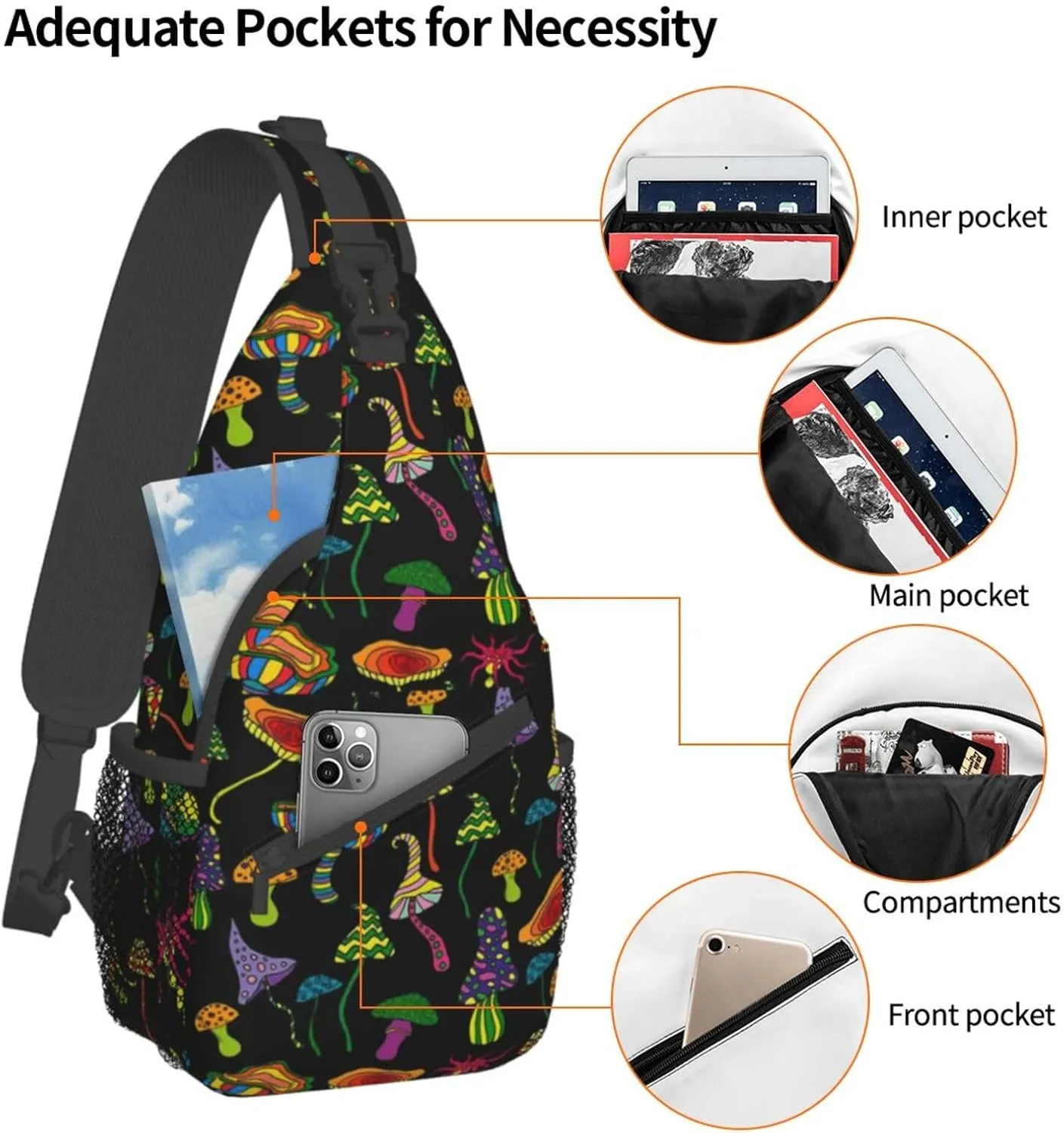 Funny Mushroom Crossbody Bag Mushroom Shoulder Bag Backpack Plant Sling Bag Chest Casual Daypack for Outdoor
