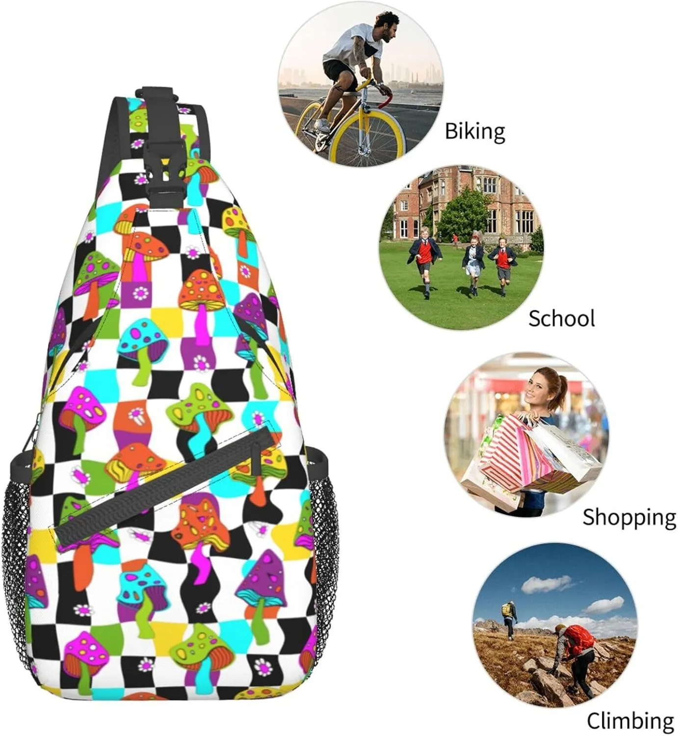 Funny Mushroom Crossbody Bag Mushroom Shoulder Bag Backpack Plant Sling Bag Chest Casual Daypack for Outdoor