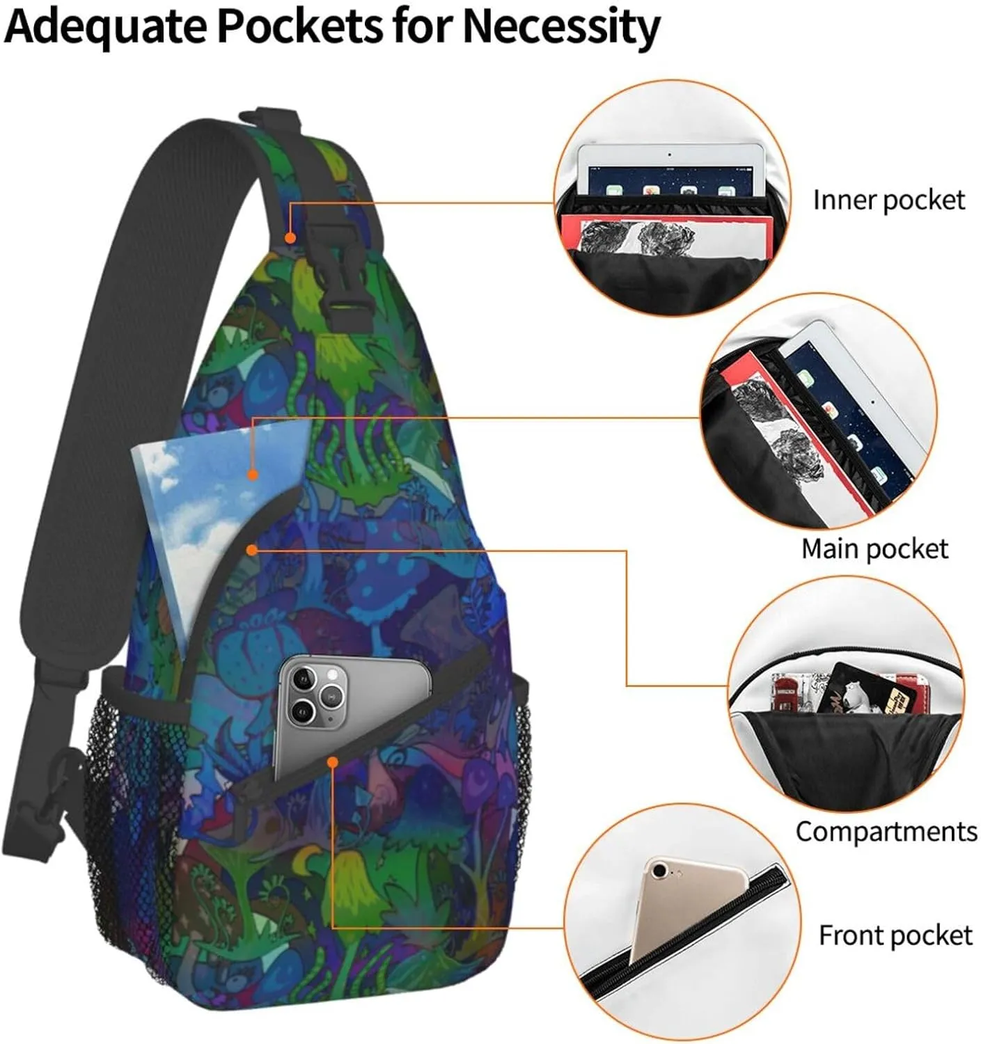 Funny Mushroom Crossbody Bag Mushroom Shoulder Bag Backpack Plant Sling Bag Chest Casual Daypack for Outdoor