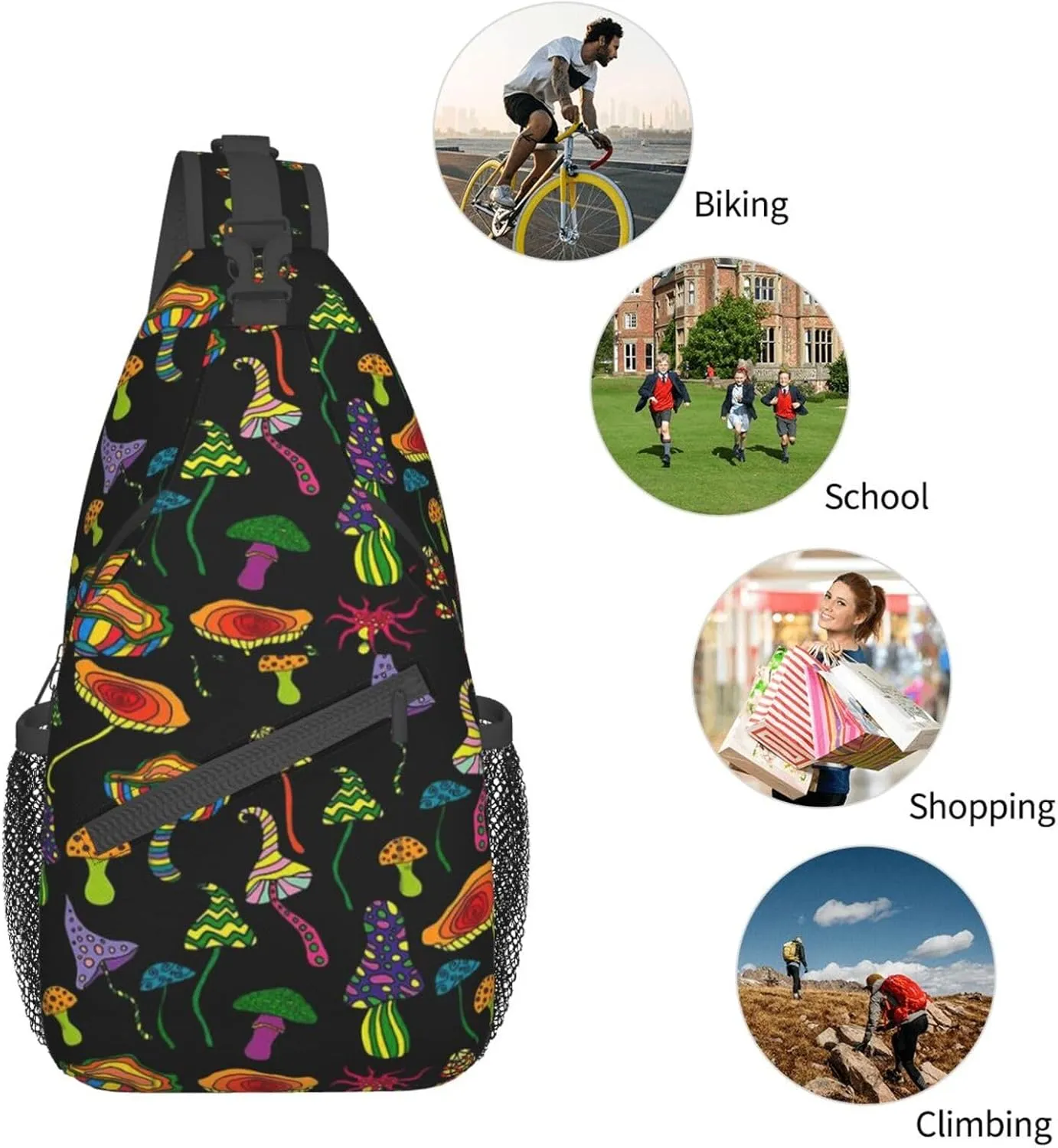Funny Mushroom Crossbody Bag Mushroom Shoulder Bag Backpack Plant Sling Bag Chest Casual Daypack for Outdoor